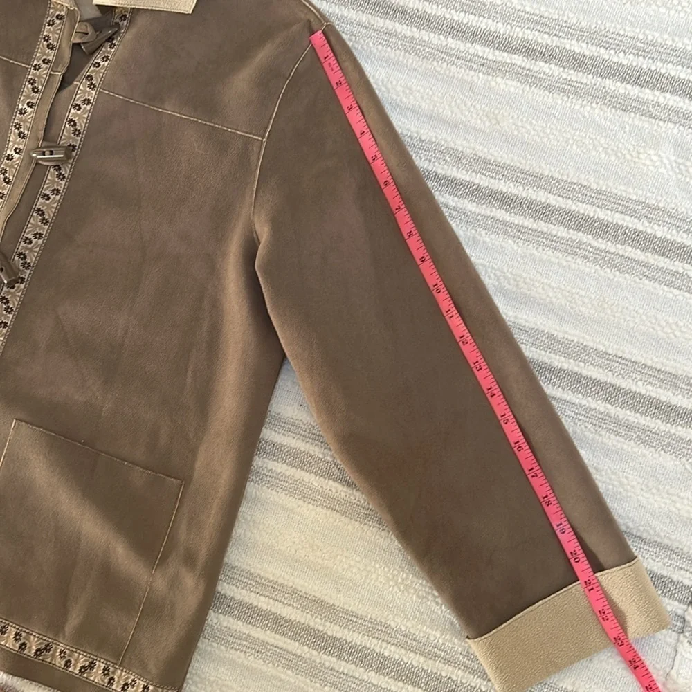 Alfred Dunner Womens Faux Suede Jacket Brown Embroidered Cottagecore‎ Size 12